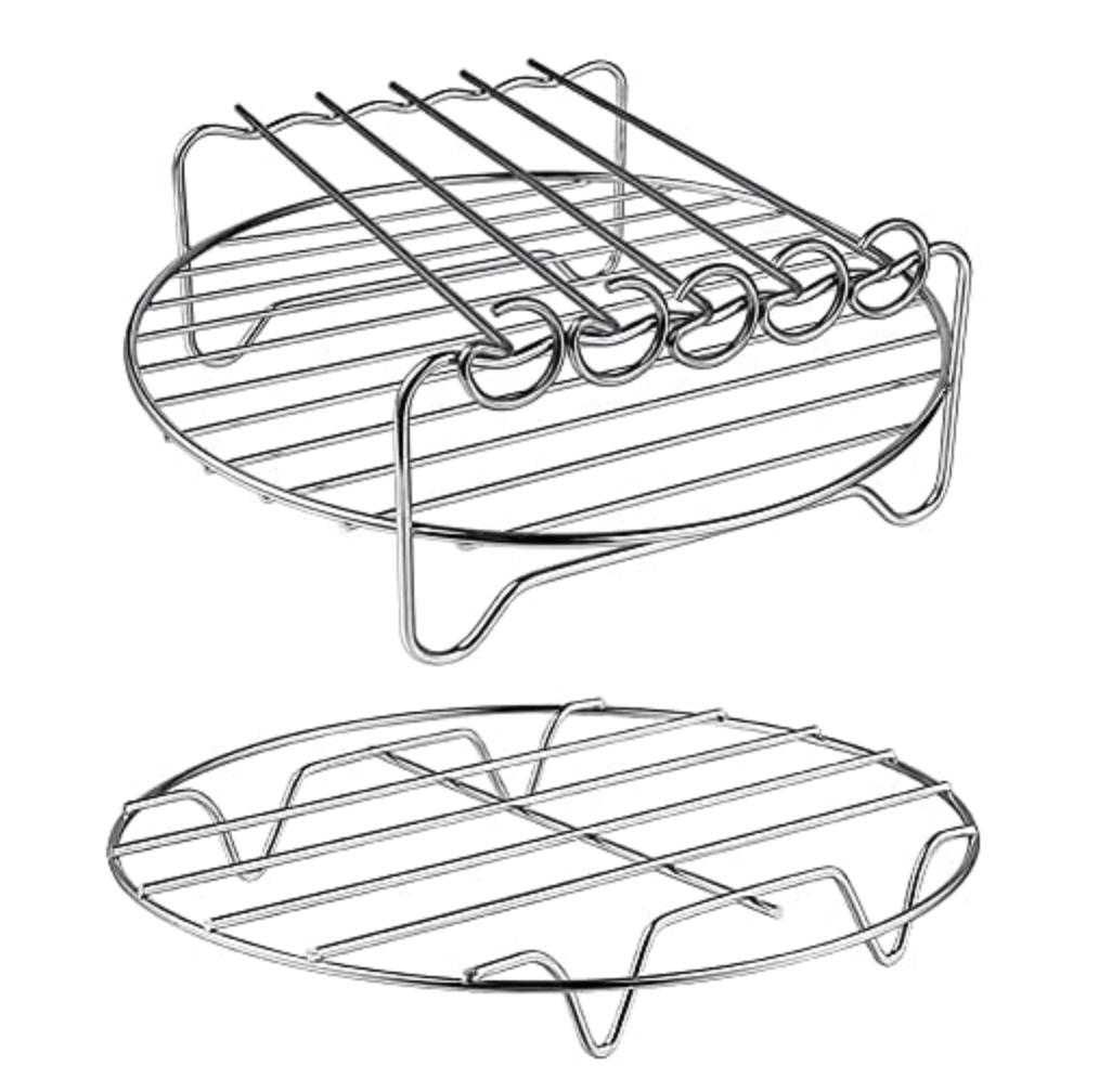 GQZ Air Fryer Rack XL Air Fryer Accessories Set of 2, Double Layer Rack with Skewer, Stackable Metal Holder