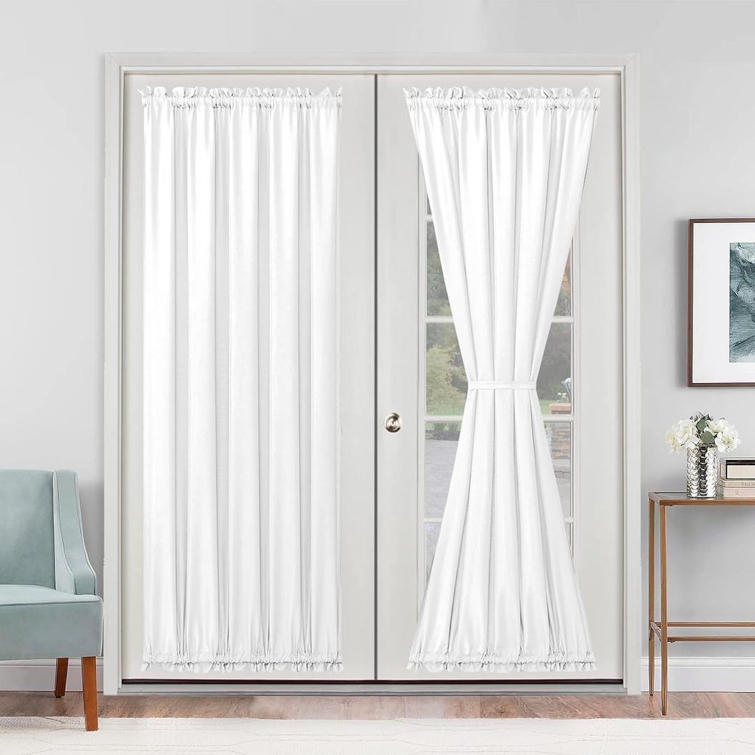 Hiasan French Door Curtains Rod Pocket, Privacy Semi Sheer Patio Door/Glass Door Window Curtain Panel, 1 Piece (White, W 52 inch x L 72 inch)