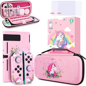 Unicorn Carrying Case Compatible with Nintendo Switch-Pink Portable Hard Shell Storage Bag and Protective Case Cover,Screen Protectors for Nintendo Switch,Switch Protection Accessories for Girls