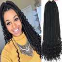 20 Inch 144 Roots/pack Crochet Braids Box Braids Crochet Hair For Women Black Crochet Braid Hair Curly Ends Box Braids Crochet Hair Braiding Hair Extensions 6Packs (20inch, 1B#)