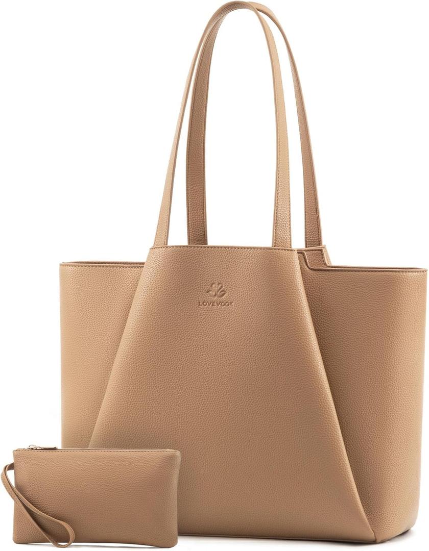 LOVEVOOK Laptop Tote for Women - 15.6 Inch Faux Leather Laptop Bag with Clutch, Large Capacity Office Purse Computer