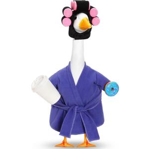 Lady Porch Goose Outfit for 23'' Cement Plastic Lawn Goose Statue Clothes Bathrobe Coffee Cup Curlers for Outdoor Garden Yard Patio Decoration (Purple)