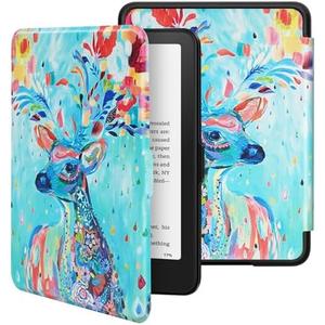 Slim Case for All-New 7" Kindle Paperwhite 12th Gen 2024&Kindle Colorsoft Signature Edition 2024, PU Leather Shell PC Cover with Auto Wake/Sleep, Deer