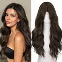 WIGNEE Long Wavy Wig Middle Part Dark Brown Wigs 26 Inches Long Brown Wigs For White Women Natural Looking Brown Hair Wig Long Wigs For Women Daily Party Use(Dark Brown)