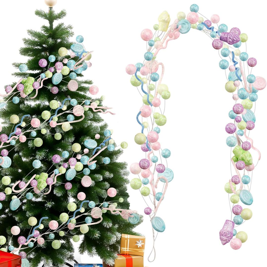 5.9 Feet Christmas Pastel Ball Garland Candy Christmas Ornament Shatterproof Xmas Party Decorations for Home Indoor Outdoor Xmas Tree Fireplace Wreath Decor(Pastel Style)