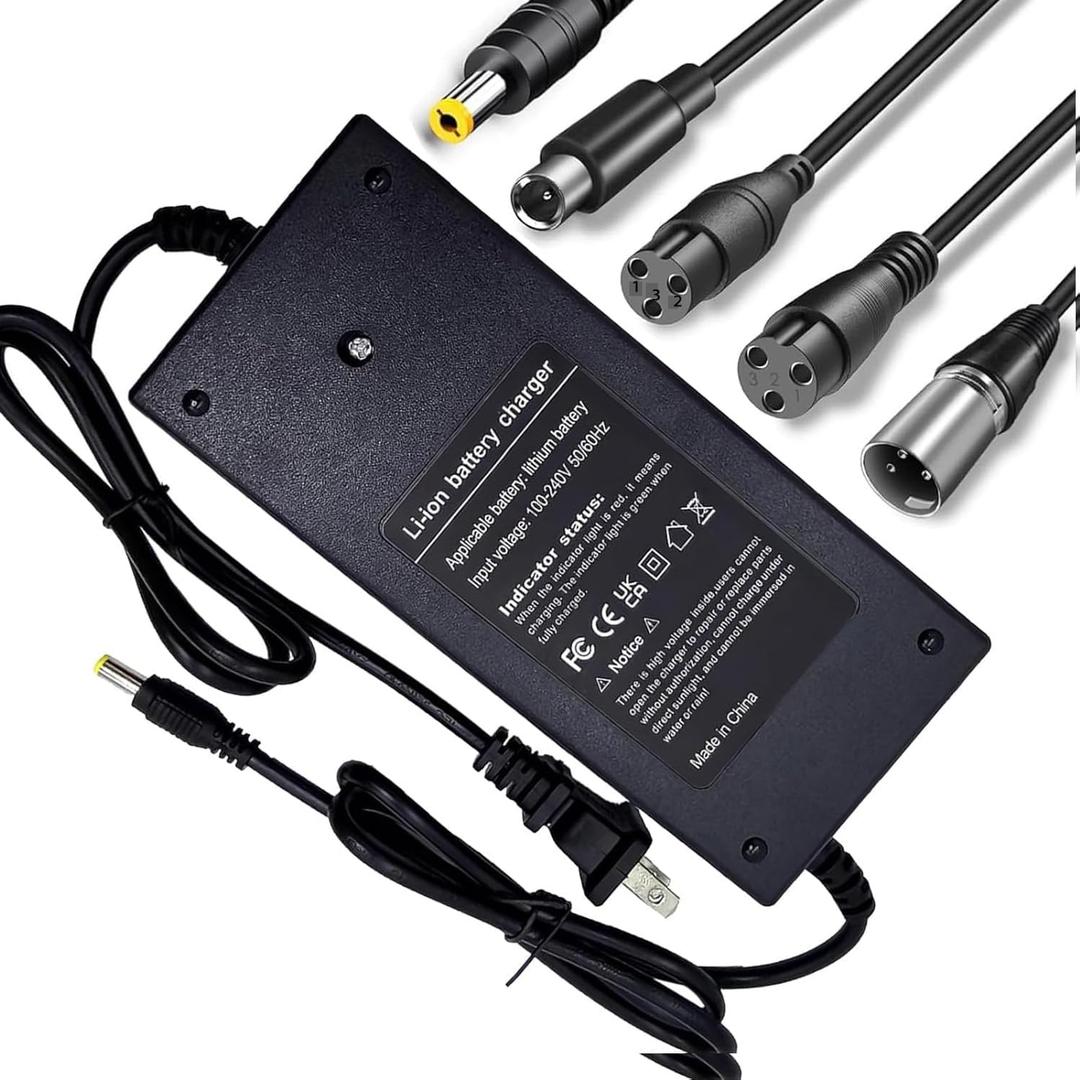 42V 2A (5 Plugs) Charger for Jetson Voyage Razor Swagtron Bird Gotrax Ninebot Segway Hiboy 36V 10S Lithium-ion Battery Converter Interfaces 3 Prong (8mm/12mm) DC (5.5 * 2.5/2.1mm) 8mm RCA/3-Pin XLR
