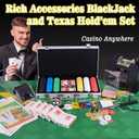5 in 1 Super Casino Game Set: Blackjack/Texas Hold'em/Roulette/Craps/Poker Kit, 10" Wooden Roulette Wheel, Carrying Case with 360 Plastic Chips, 6 Deck Shuffler, 2 Double-Sided Rubber Mat And More