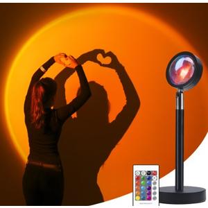 Merkury Innovations Multicolor RGB Sunset Lamp with Remote, 16 LED Colors, Power Adapter