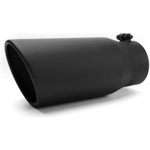 Richeer 4 to 5 inch Exhaust Tip, 4" inlet 5" Outlet 12" Overall Length Stainless Steel Exhaust Tip Black Powder Coated Finish Universal for Vehicles with 4" O.D. Exhaust Tailpipe, Rolled Edge, Bolt on