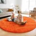 Orange Fluffy Round Rug,Soft Area Rugs for Girls Room,Shaggy Rugs 4'X4' for Living Room,Non Slip Circle Rug for Bedroom,Shag Plush Carpets,Fuzzy Plush Rug for Dorm,Cute Room Decor Carpet