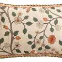 ISAENNE Design Linen Classic Throw Pillow Covers 12"x20", French Farmhouse Rectangle Cushion Covers with Orange White Floral Pattern Decor Pillowcases for Bed,Living Room,Outdoor,Car