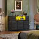 WLIVE Dresser TV Stand for 55 Inch TV, 8 Drawers, LED,  Charcoal Black Wood Grain