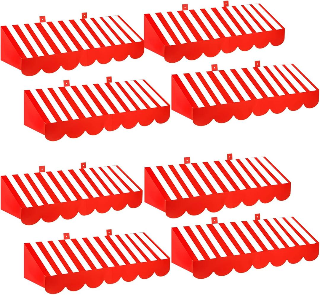 Tallew 8 Pcs 3D Circus Awning Wall Decoration Carnival Stripes Awning Circus Tent Carnival Theme Party Decor for Party Decorations(Red and White)