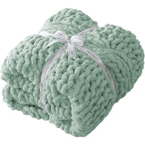 Chunky Knit Blanket Throw - 100% Hand Knitted Chunky Soft Throw Blanket for Couch, Thick and Warm Blanket for Winter, Dark Green, 50x60 Inches
