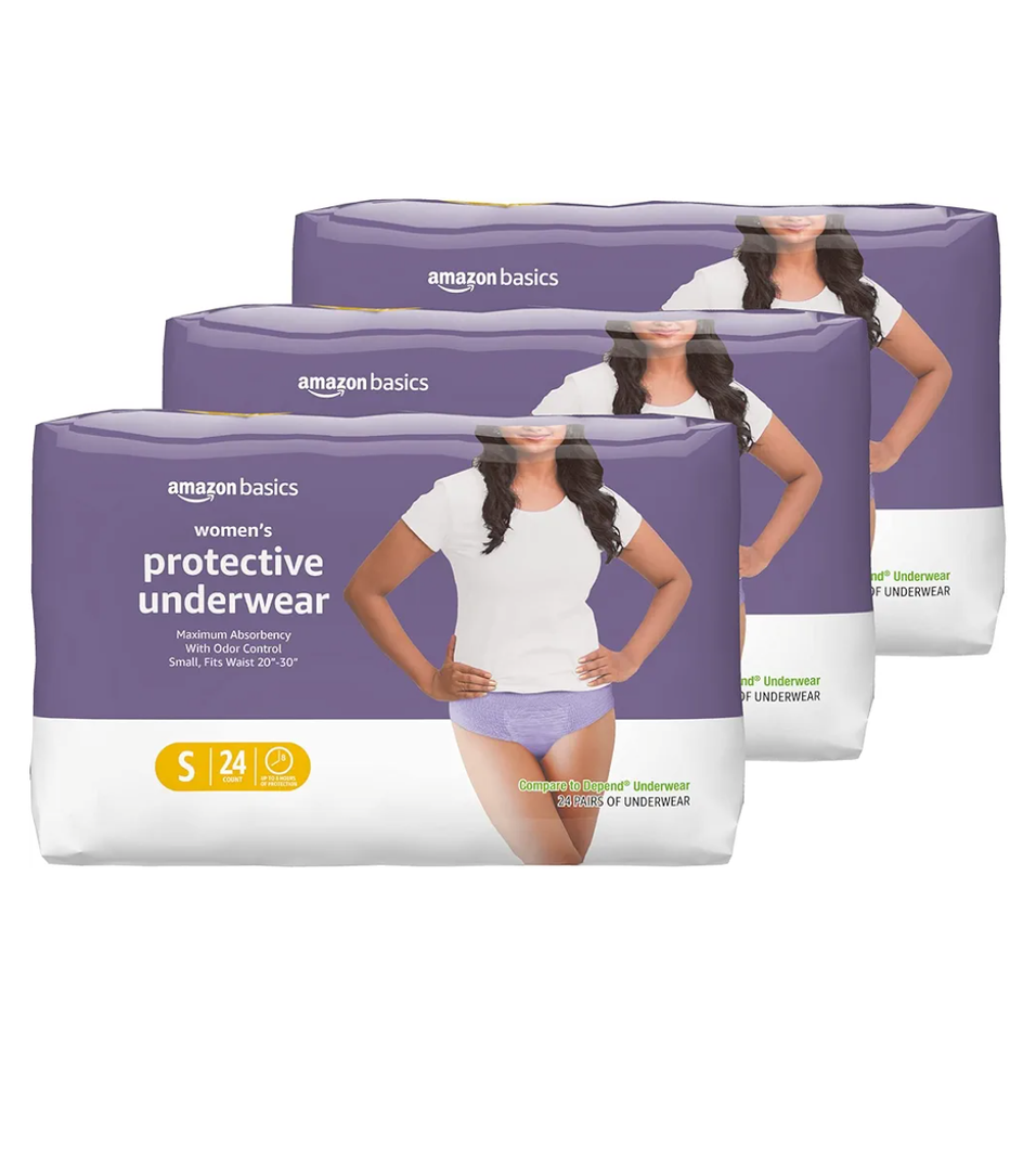 Amazon Basics Incontinence Underwear for Women, Protective, Disposable, Postpartum, Maximum Absorbency, Small, Lavender, 72 Count (3 Packs of 24)