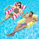 2 Pack Inflatable Pool Floats 4-in-1 Pool Hammock with Bottom Mesh 3 Tubes Inflatable Hammock for Adults,Portable Floating Chair Bed for Travel, Swimming Pool Hot Tub (Yellow+Pink)