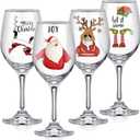 Sliner 4 Pcs Christmas Glasses 16.8 oz Santa Deer Drinking Goblets Cups with Stem Funny Stemmed Drinkware Gifts for Lover Xmas Holiday Party Supplies(Elegant Style)