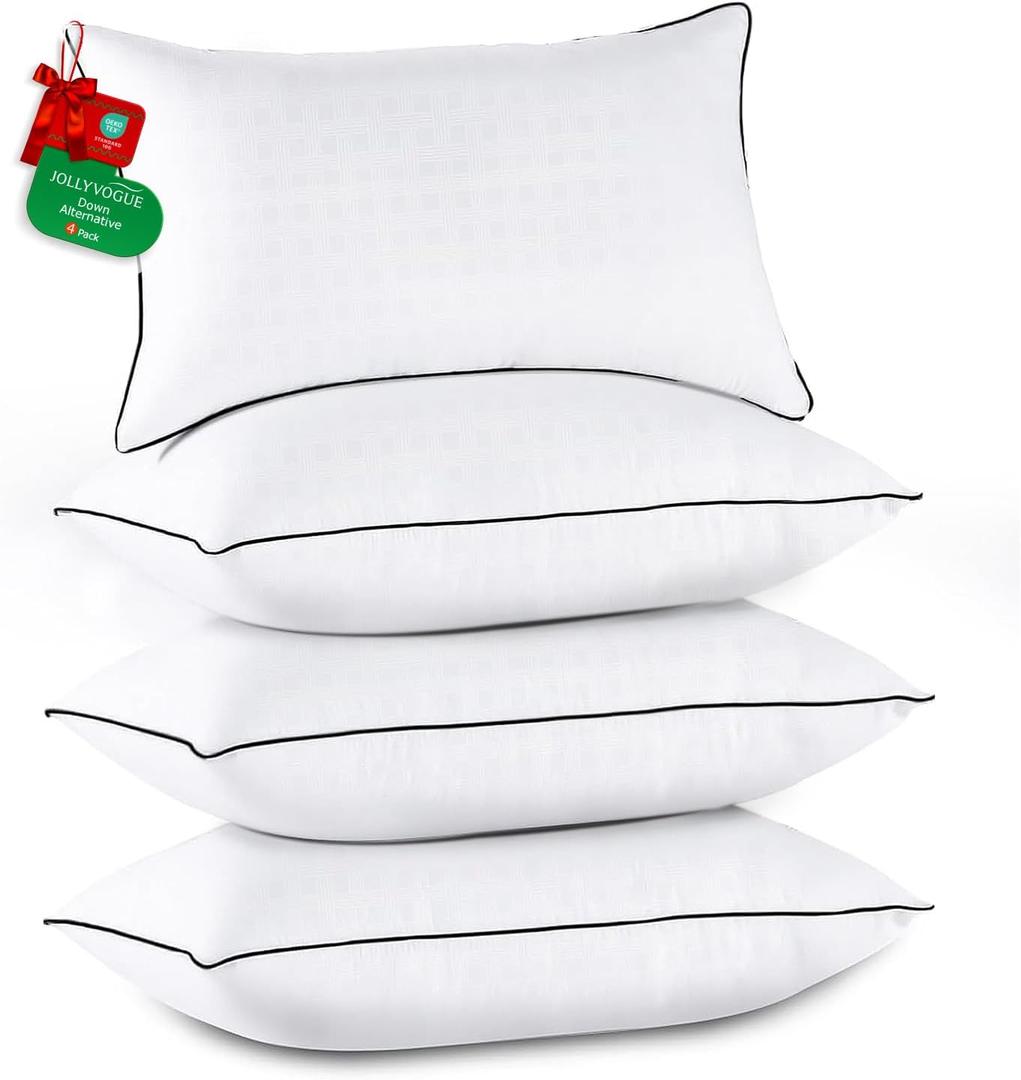 JOLLYVOGUE King Size Pillows Set of 4, Collection Bed Pillows for Sleeping, Hotel Quality Pillows for Side, Back and Stomach Sleepers, Soft and Supportive Oeko-Tex Certified Down Alternative Filling