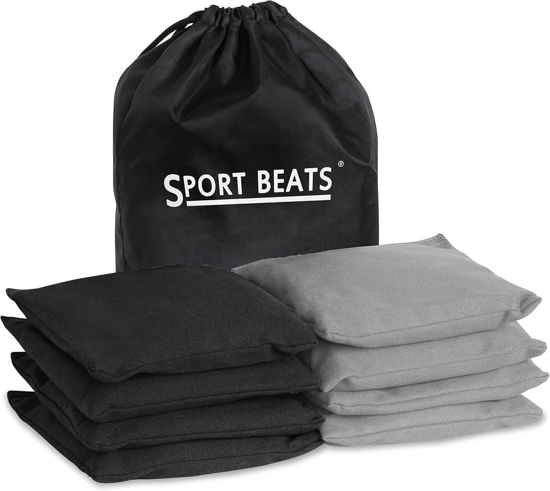Cornhole Bags Set of 8 Regulation Weight & Size Includes Carry Case (Gray & Black)