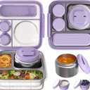 Stainless Steel Bento Lunch Box for Kids Adults with 8oz Insulated Food Jar,Ice Pack,Leak-proof,Dishwasher-Safe,Transparent Lid with Sauce Cup and Cutlery Storage for School & Travel,BPA-Free(Purple)