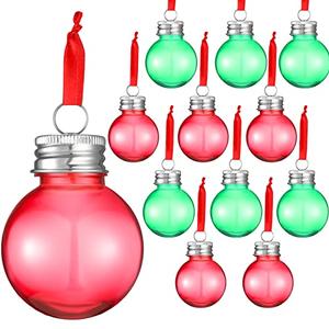 Christmas Clear Plastic Ornaments Balls Christmas Fillable Tree Plastic Hanging Ornaments Water Bottle Bulbs for Home Holiday Decor, Green Red with Silver Lid, 12 Pieces