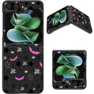 Slim Case for Samsung Galaxy Z Flip 5 with Gothic Skull Moon Stars Bat Designed, Hard PC Shockproof Wireless Charging Cover Women Girls Flip Phone Case for Galaxy Z Flip 5