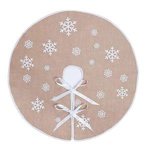 MACTING Countryside Burlap Tree Skirt Christmas 30 Inch White Snowflake Printed Xmas New Year Holiday Decorations Indoor Outdoor