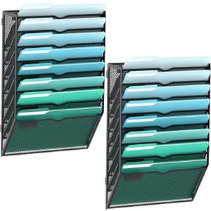 SUPEASY 8-Tier Wall File Organizer, Hanging Wall Files for Papers, Folders, Magazines, Wall Organizer for Clipboard, Assembly Needed, Black, 2 Pack