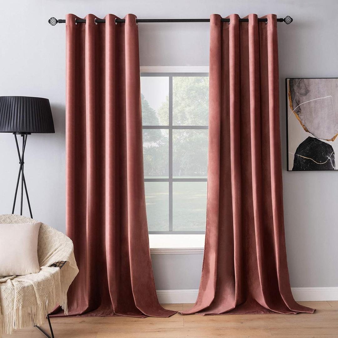 MIULEE Elegant Velvet Curtains Dusty Rose Pink Grommet Curtains Thermal Insulated Soundproof Room Darkening Blackout Curtains/Drapes for Girls & Ladys Living Room/Bedroom Decor 52 x 90 Inch 2 Panels