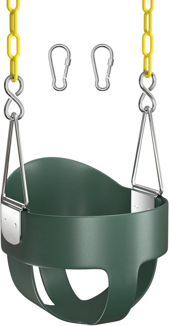 AGPTEK High Back Full Bucket Toddler Swing Seat Infant Swing with Yellow Coated Swing Chains and Carabiners Baby Swing Outdoor for Easy Install(Green)