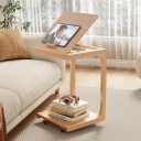 KASLANDI C Shaped Table for Couch, C Table with Wheels,Wooden Couch Table Adjustable Desktop for Living Room, Bedroom - Natural Color