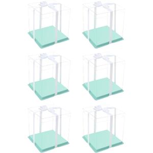 XININSUN clear cake box with ribbon,8inch 10inch cake boxes,transparent tall cake box cake carrier,Cake Containers clear gift box for Wedding,Birthday,Party(6pcs-green)