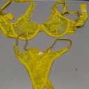 Lilosy Sexy Floral Lace Scallop Underwire Push Up Sheer Lingerie Set Outfits (Medium, Yellow)