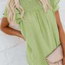 Dokotoo Womens Crewneck Lace Crochet Pom Pom Flowy Short Sleeve Casual Shirts Blouses Tops (Green, L)