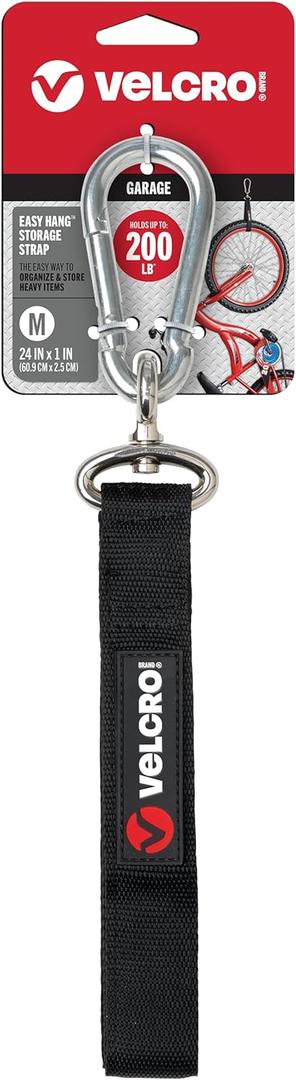 VELCRO Brand Easy Hang Strap | Heavy Duty Outdoor Storage Extension Cords, Cables, Tools, Bikes | Organization for Garden, Shed, RV |, Medium - up to 200 lbs, Black, 1 Count (Pack of 1)
