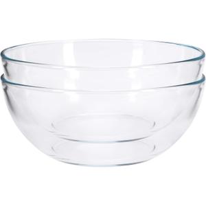 FOYO 8-inch Round Tempered Glass Bowl for Mixing Salad or Cereal, Set of 2 (8 inch, Set of 2)