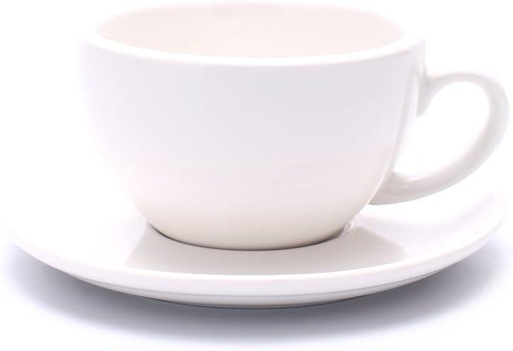 Coffeezone Cappuccino Barista Cup and Saucer Latte Art & Americano, New Bone China Coffee Shop Use (Glossy White, 8.5 oz)