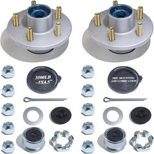 LUXTRKSTO 2Sets Galvanized Trailer Idler Hub Kits 5 Bolt 4.5, Boat Trailer Hubs Kit 5 Lug 5x4.5 Pre-Installed and Lubricated for 3500 lbs 1-1/ 16'' to 1-3/ 8'' #84 Spindle Tapered Axle