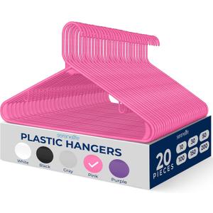 SereneLife Premium 20 Pack Plastic Hangers, Lightweight, Durable, Space Saving Clothes Organizers, Suitable for Shirts, Sweaters, Hoodies, Dresses, Kids Clothes, Good for Home Organization (Pink)
