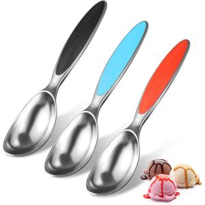 2 x Metal Ice Cream Scoops Set3 Pack Heavy Duty Cast Zinc Ice Cream Spoons, Ergonomic Ice Cream Scoop with Non-slip TPR Handle for Gelato, SundaeCookie Dough ScopperDishwasher Safe Kitchen Gadgets
