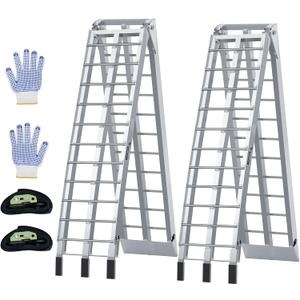 KROAK Aluminum Loading Ramps 1700 Lbs, 7.5ft 2Pcs Folding Powerspots Ramps for Pickup Trucks Bed, Trailers Ramp with Load Straps for Motorcycles, ATV/UTV, Lawn mowers,Tractors, 90"L x 12"W, 2Pcs