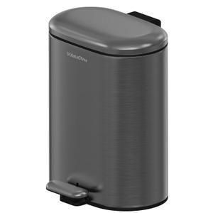 Bathroom Trash Can with Step Pedal,1.3 Gallon Oval Bedroom Waste Basket with Soft-Close Lid & Removable Inner Bucket,Stainless Steel garbage cans for Bathroom,Bedroom,Living Room(Volcanic Gray)