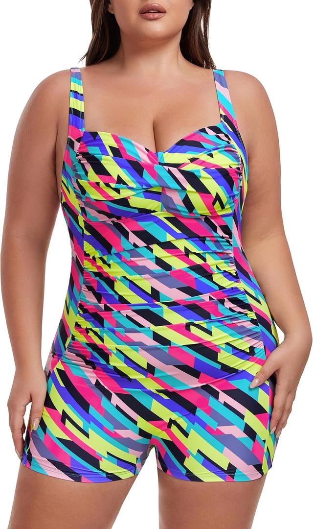 Ocean Blues Women's Plus Size Boyleg One Piece Bathing Suit Tummy Control Retro One Piece Swimsuit (X-Large Plus)