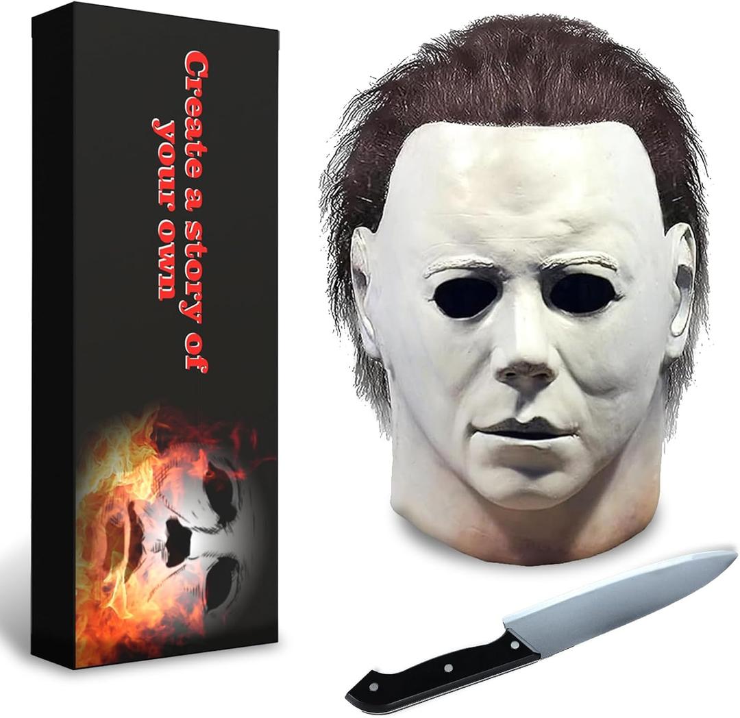 Halloween Mask for Adult With Classic Knife Realistic Horror mask Scary Halloween Cosplay mask(A)