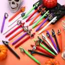 24 Pcs Halloween Pens Funny Pumpkin Skull Heads Ghost Bat Shape Pens Bulk Retractable Black Ink Halloween Birthday Party Gifts for Kids Students Office Supplies School Stationery