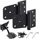 HOME MASTER HARDWARE Self-Closing Gate Kit Black - 3.5 in Spring Tee Hinges 2 Pack + Self-Adjusting Gate Latch 1 Pack