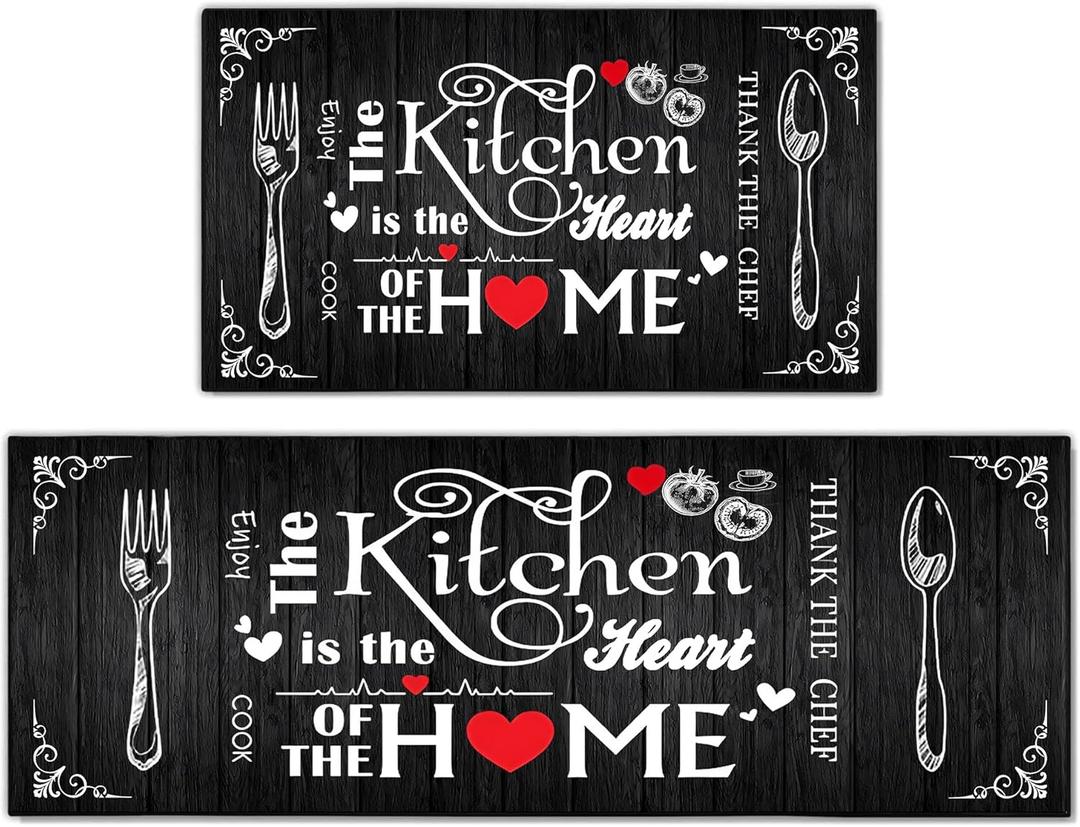 Kitchen Mats for Floor 2 Piece Set,Farmhouse Kitchen Rug Vintage Style Theme Decor,Absorbent Washable Non-Slip Floor Mats 17x30+17x47 Inches