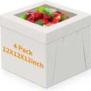 WINKIO 4 Pack Cake Boxes, Disposable Cake Transport Container, White Bakery Boxes with Large Window, for Cookies Pies Cupcakes Pastry (12×12×12)
