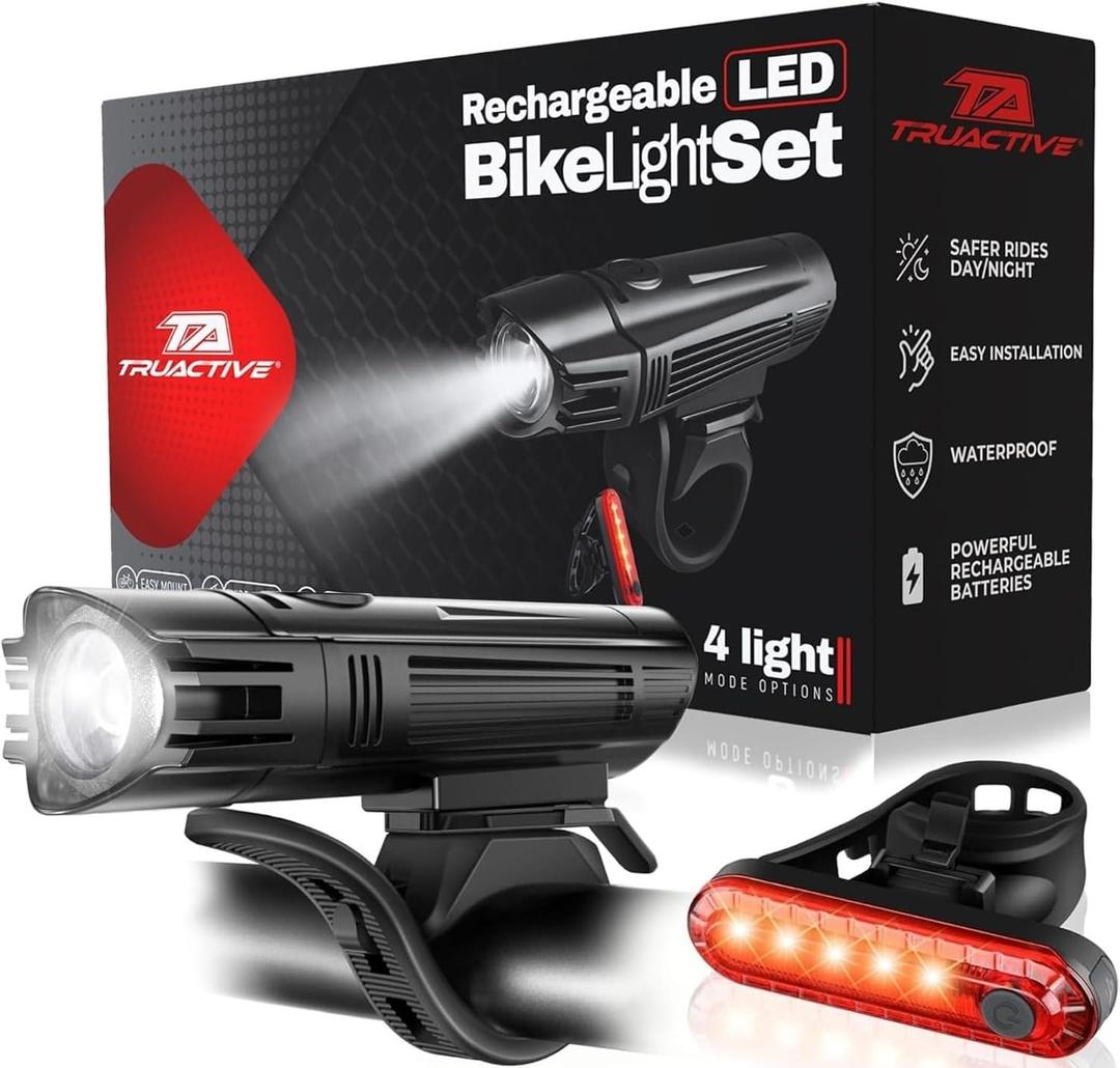 2 x Bike Light Set for Kids and Teens | USB Rechargeable Ultra-Bright Front Headlight and Rear Tail Light | 4 Light Modes for Day & Night Safety Riding | Easy Tool-Free Installation for Boys & Girls Bikes