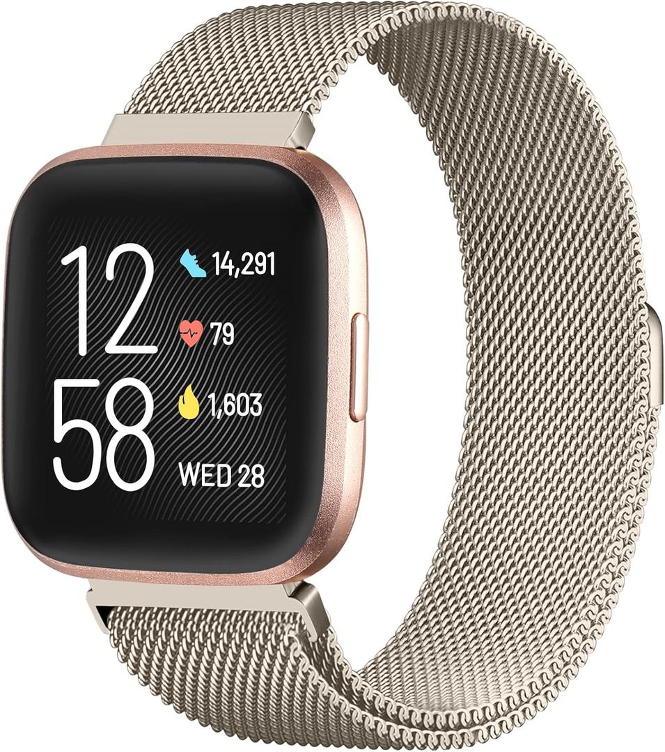ZWGKKYGYH Compatible with Fitbit Versa 2/Lite Bands for Women Men, Metal Mesh Magnetic Stainless Steel Bracelet Strap Replacement for Versa Smartwatch, Champagne Small (S: 5.5" - 7.5")